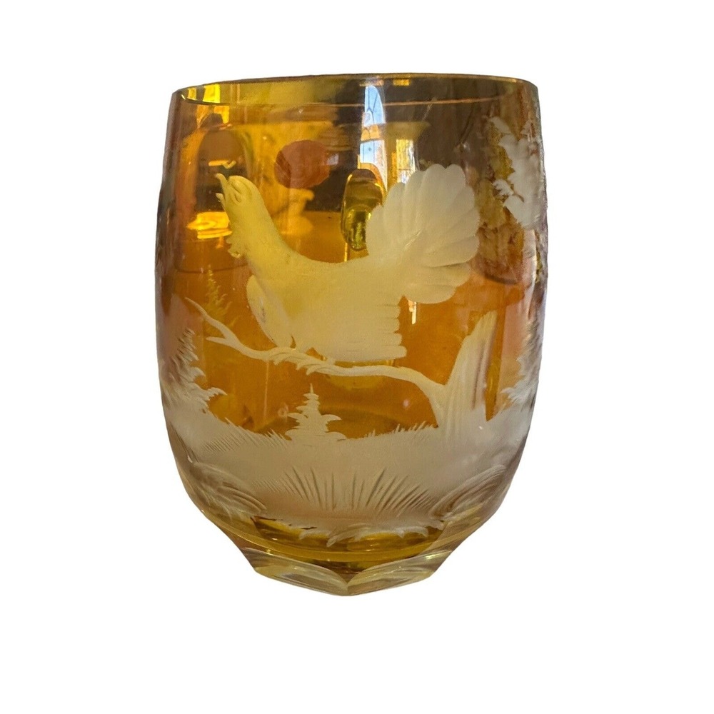 Bohemian Gold Yellow Pheasant Forest Scene Sticker German Forest Handled Mug EUC
